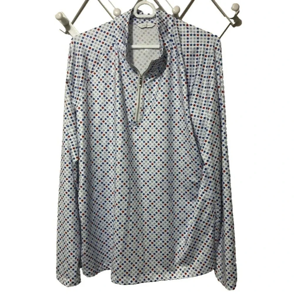 Lady Hagen Women’s XXL Quarter Zip Golf Shirt Blue Red Stars Patriotic Top USA - Picture 2 of 7